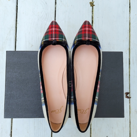 🆕️ J Crew Pointed Bow Flats Snowy Tartan Plaid - Picture 3 of 7